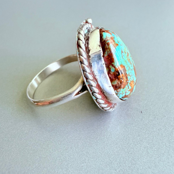 Native American Old Pawn Pilot Mountain Turquoise Sterling Silver VTG Ring - Picture 6 of 11